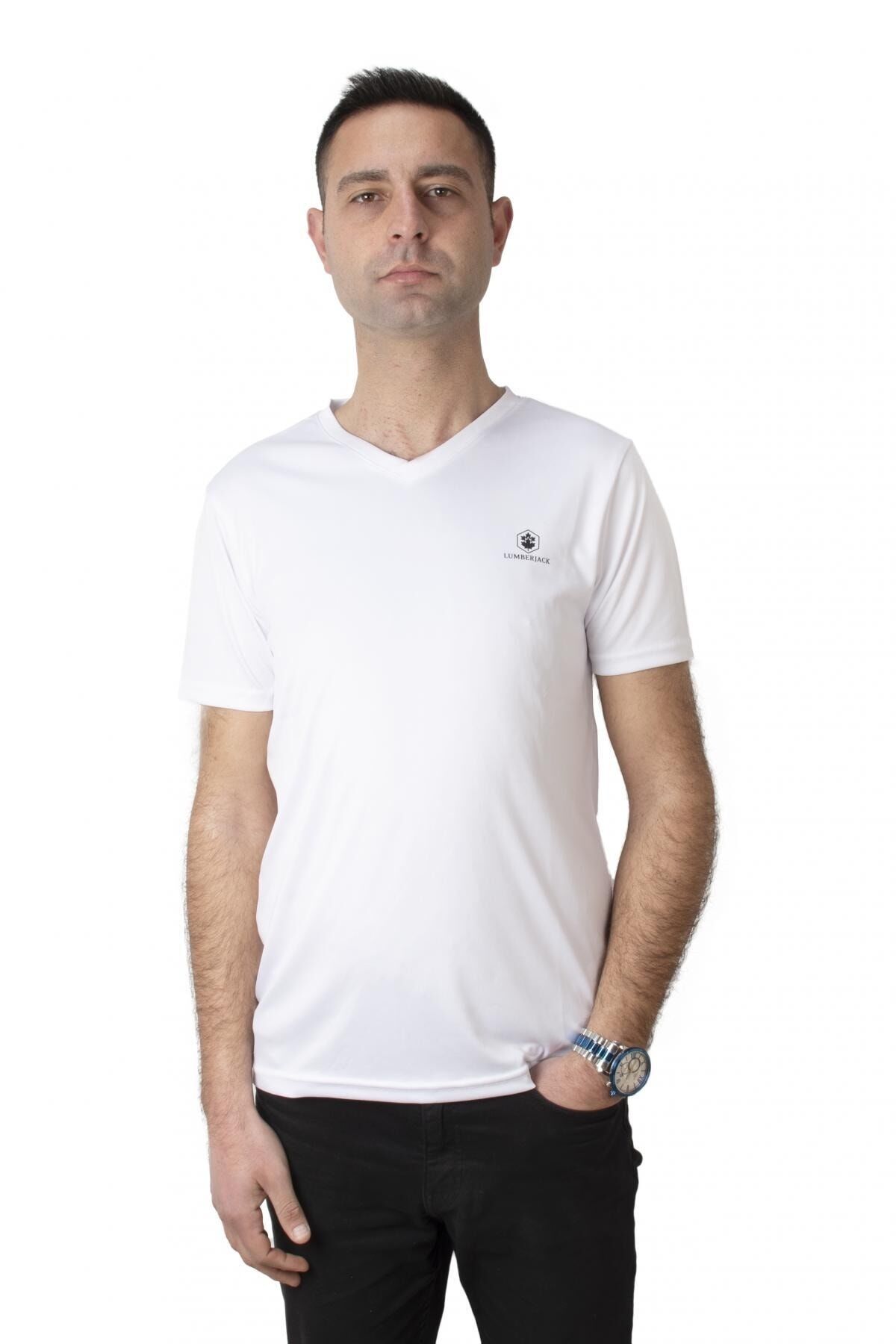 Ct104 Basic Pes V Neck Beyaz Erkek T-shirt - 257 CT104